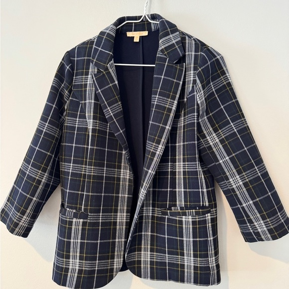 Skies Are Blue Plaid Blazer with Navy and Gold Accents - Picture 1 of 3